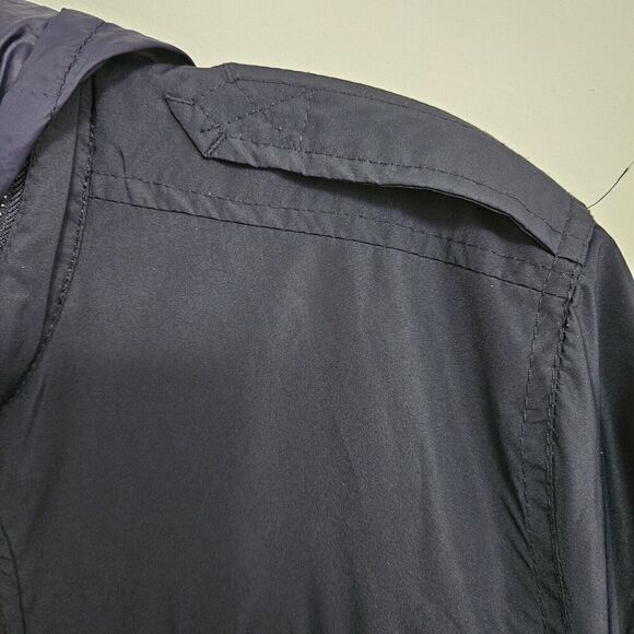 Original Navy Blue Windbreaker Parka Jacket Medium Zip Away Hood Lined Pockets - Picture 9 of 12